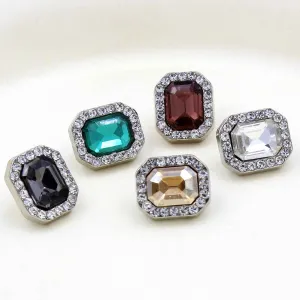 10x12MM Colorful Crystal Glass Rectangle Metal Buttons 50 Pack