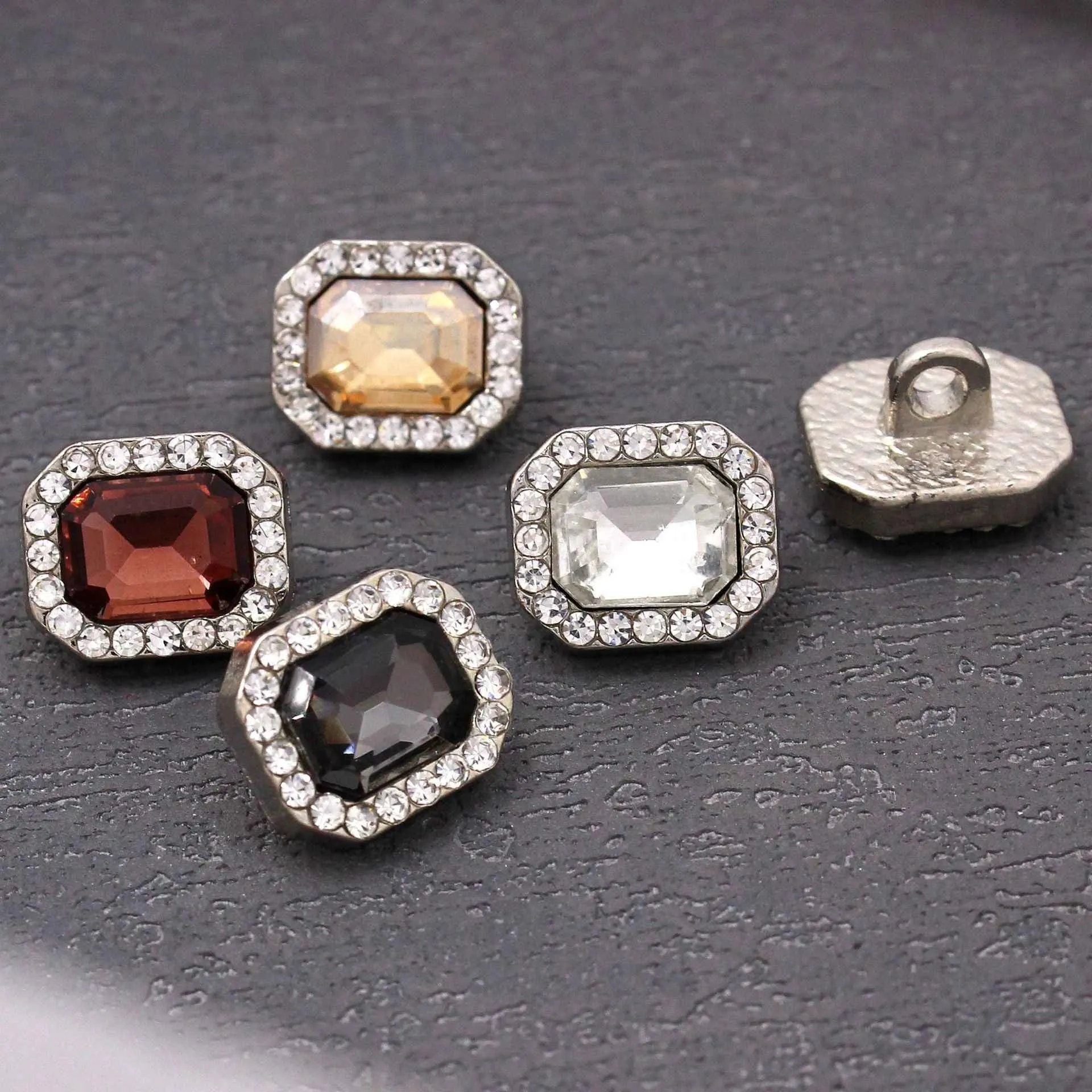 10x12MM Colorful Crystal Glass Rectangle Metal Buttons 50 Pack