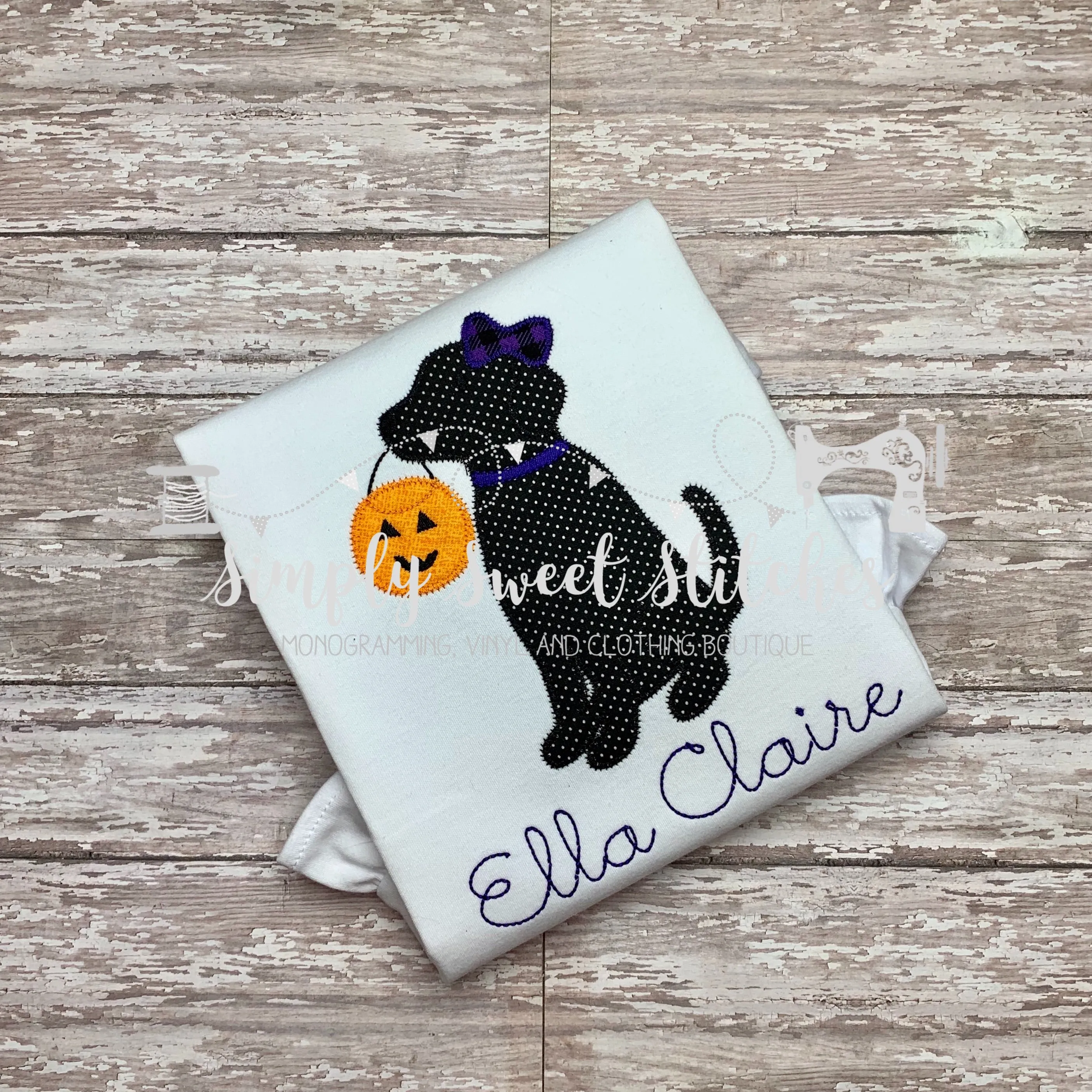 1191  - HALLOWEEN GIRLY PUPPY WITH JACK-O-LANTERN - APPLIQUE CHILD SHIRT