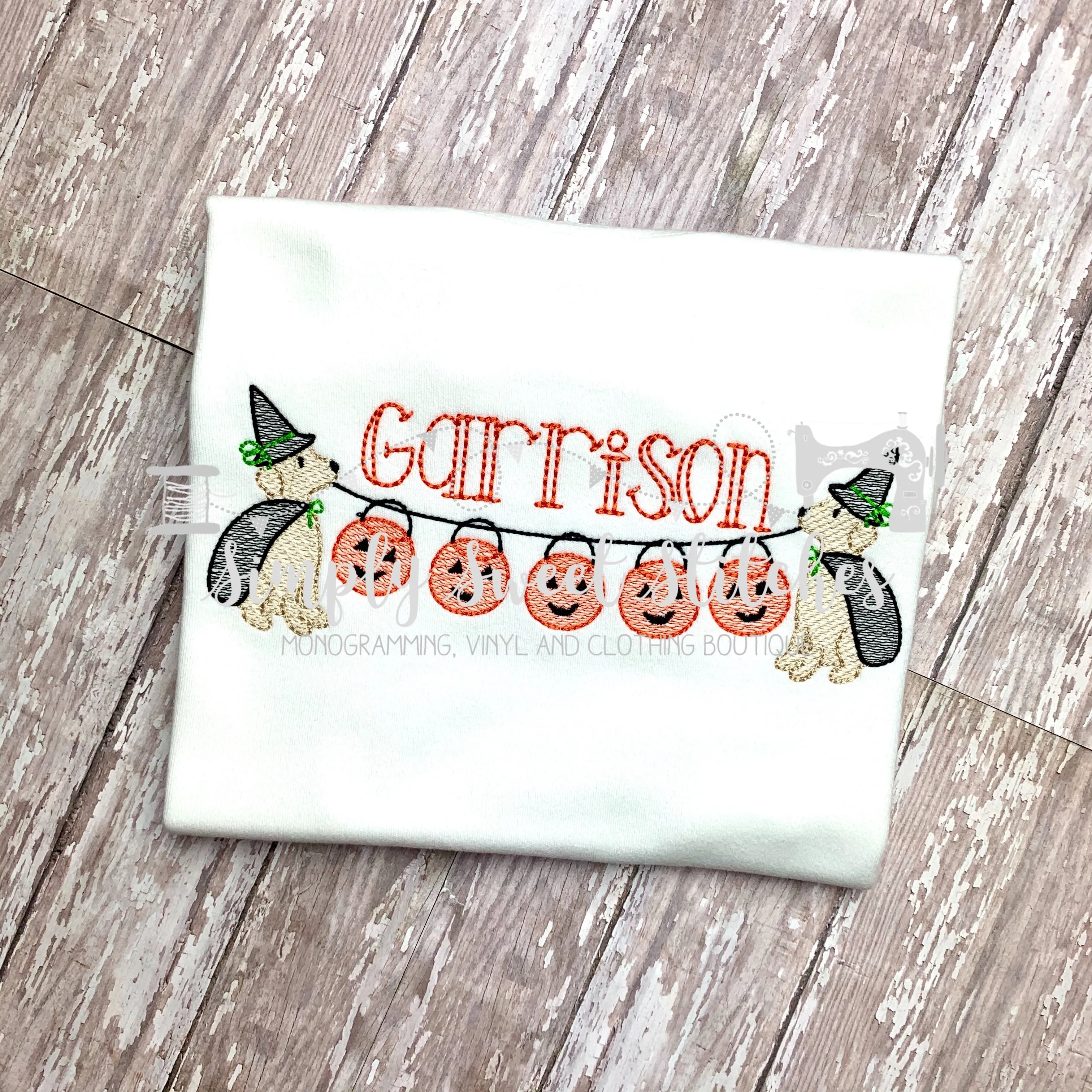 1441 - HALLOWEEN PUPPY JACK-O-LANTERN BANNER - SKETCH CHILD SHIRT