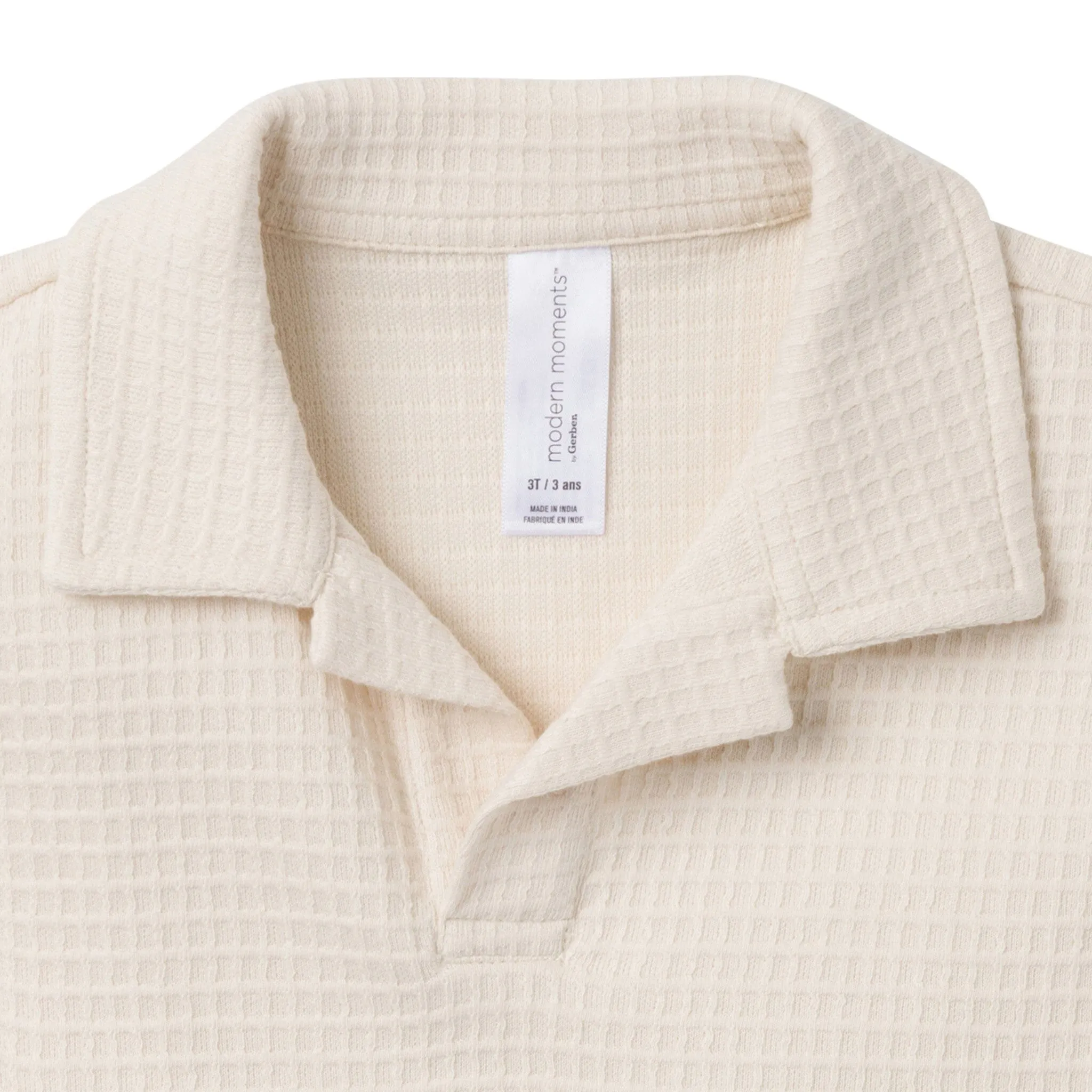 2-Piece Toddler Boys Beige Johnny Collar Shirt and Shorts Set