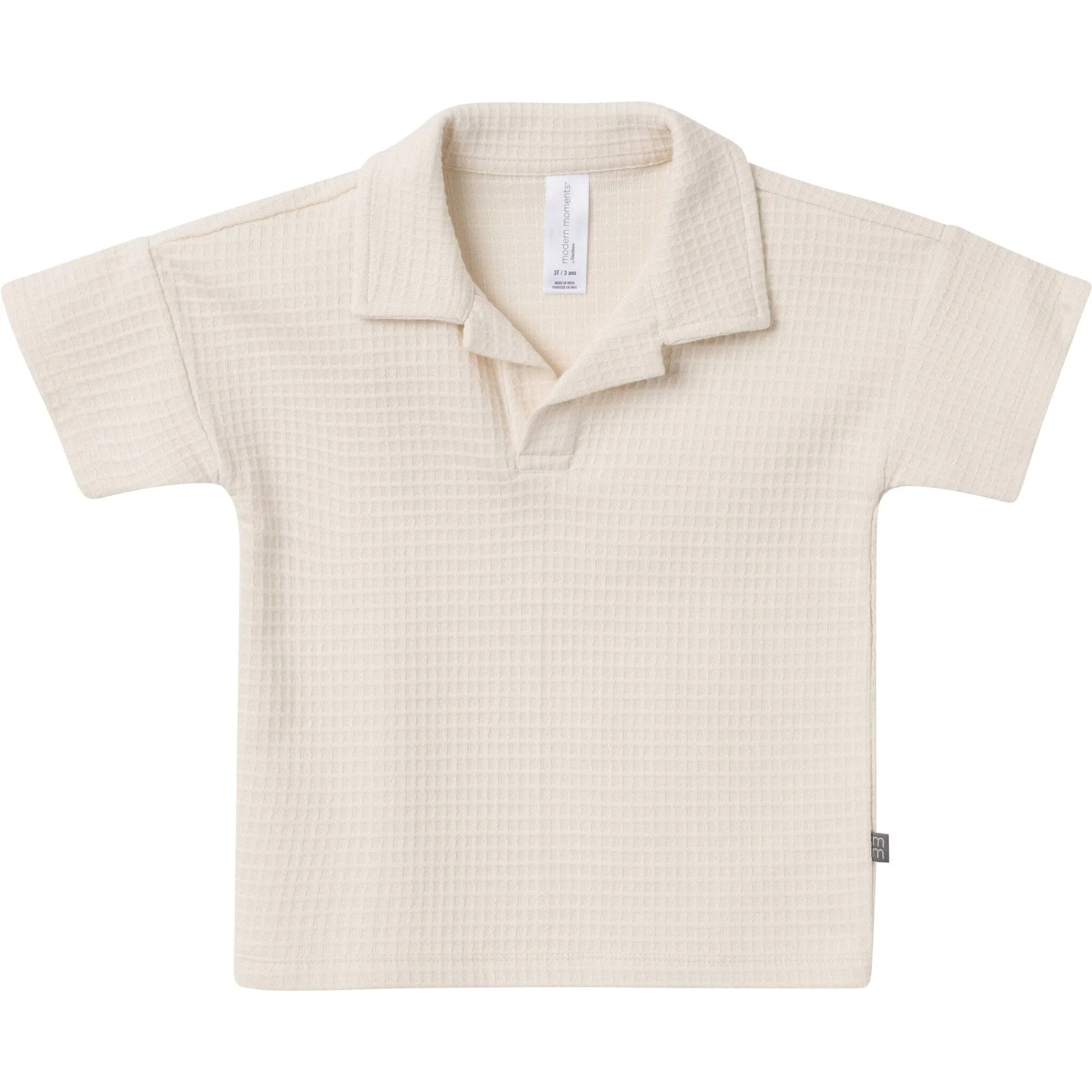 2-Piece Toddler Boys Beige Johnny Collar Shirt and Shorts Set