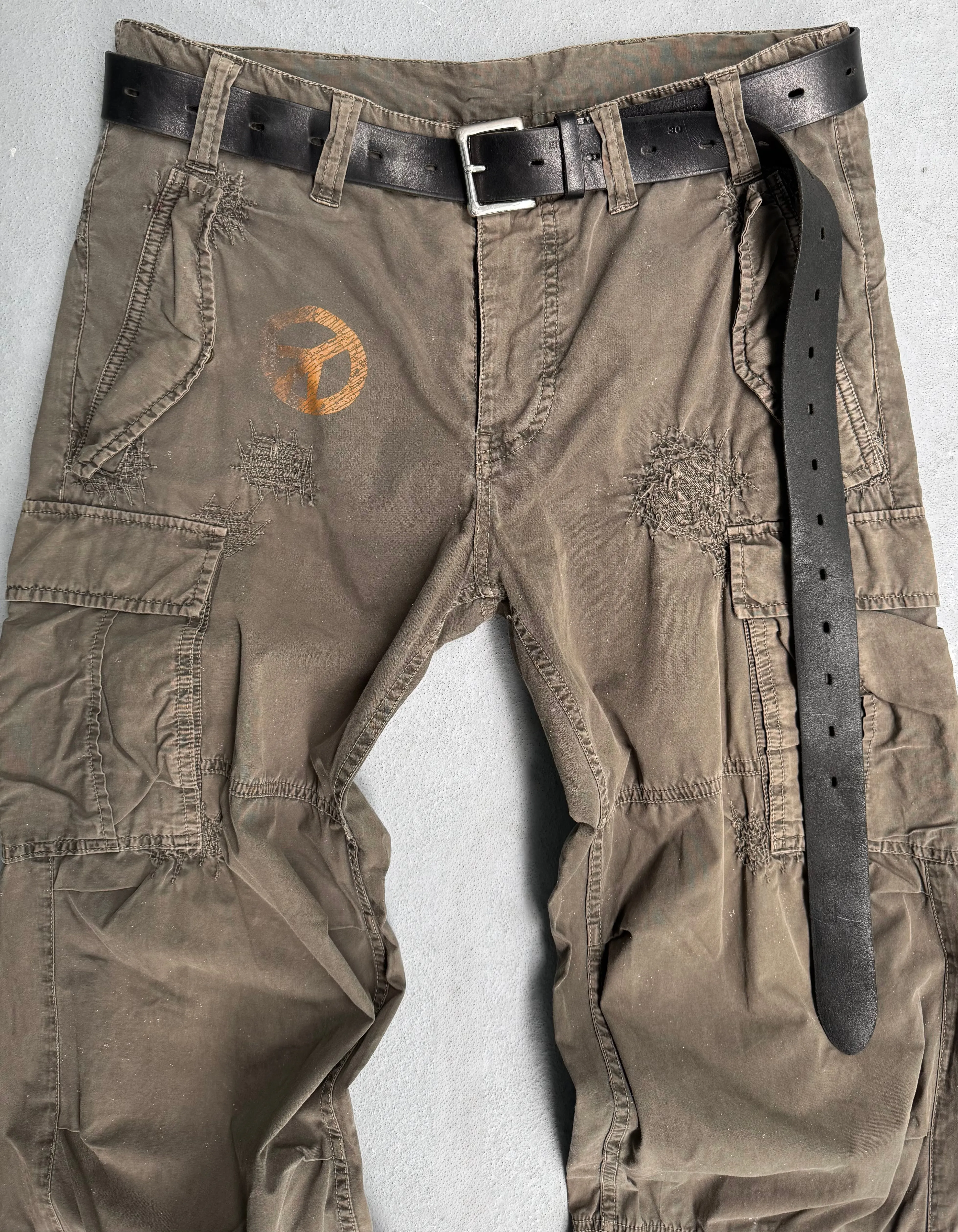 291295=HOMME Early 00s Adjustable Flare Khaki Cargo Pants