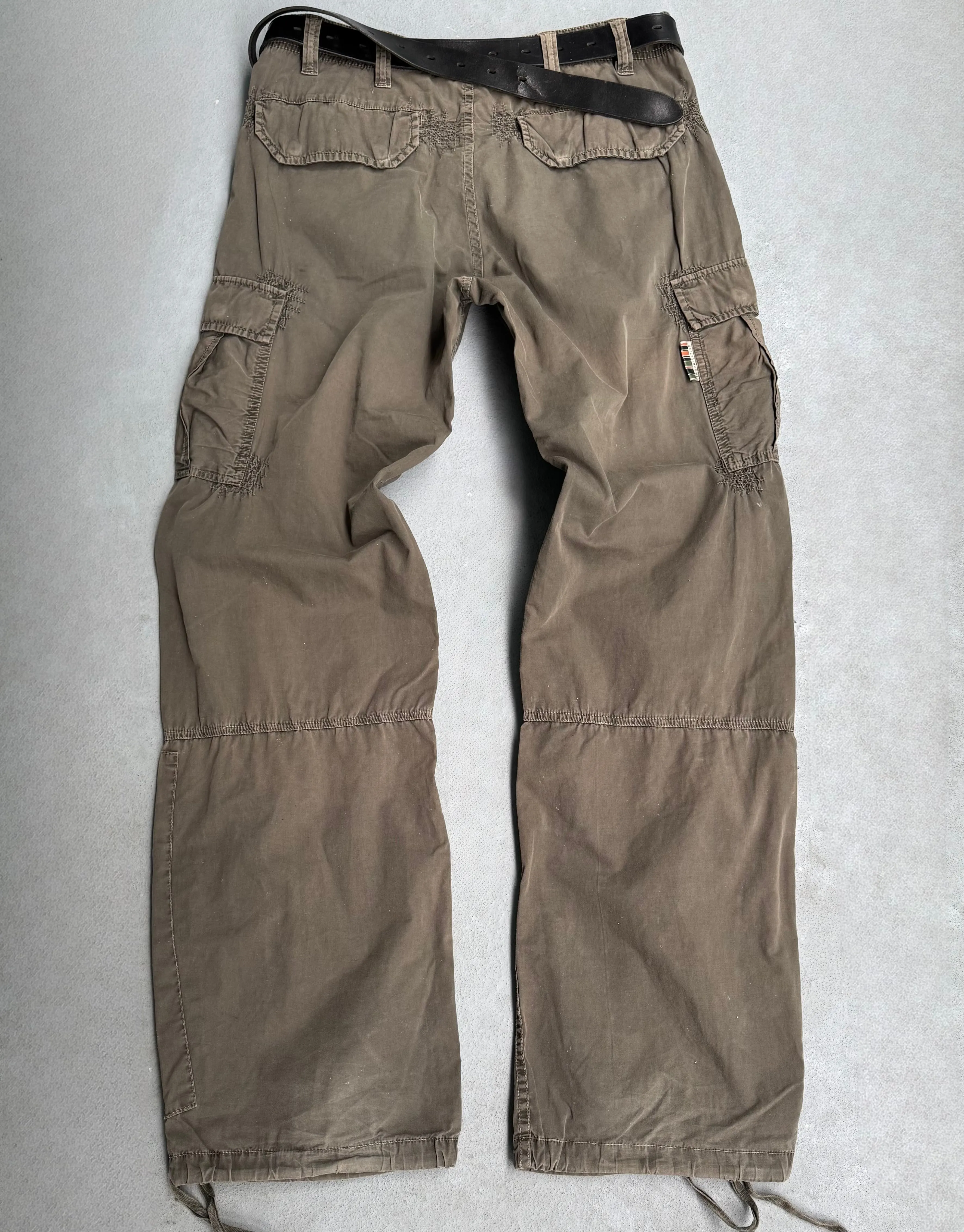 291295=HOMME Early 00s Adjustable Flare Khaki Cargo Pants