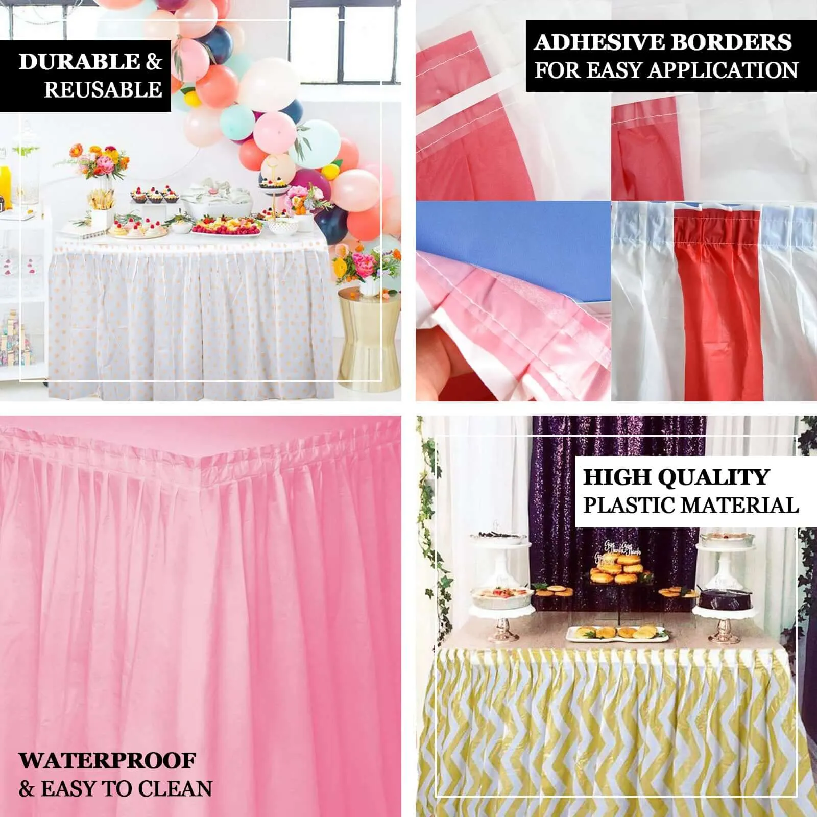 5 Pack Plastic Table Skirts White Ruffled - Durable Disposable Skirts for Events 14ft