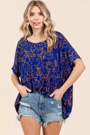 Abstract Print Round Neck Short Sleeve Top