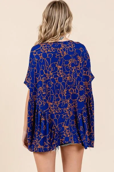 Abstract Print Round Neck Short Sleeve Top