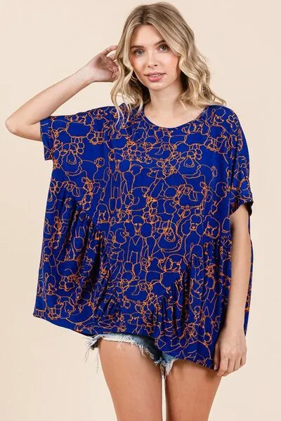 Abstract Print Round Neck Short Sleeve Top