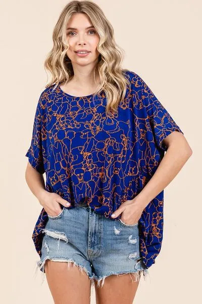 Abstract Print Round Neck Short Sleeve Top