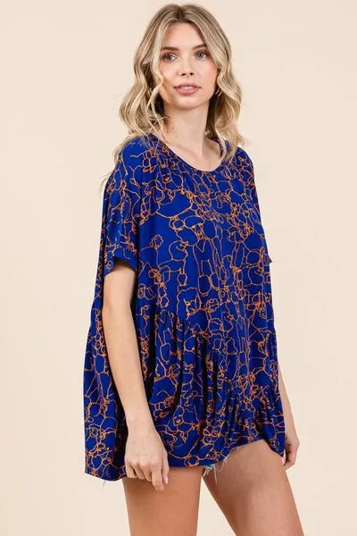 Abstract Print Round Neck Short Sleeve Top