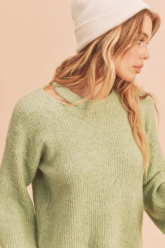 Aemi   Co Harlie Cutout Crew Neck Sweater