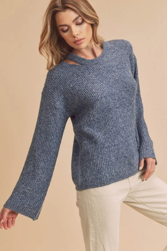 Aemi   Co Harlie Cutout Crew Neck Sweater