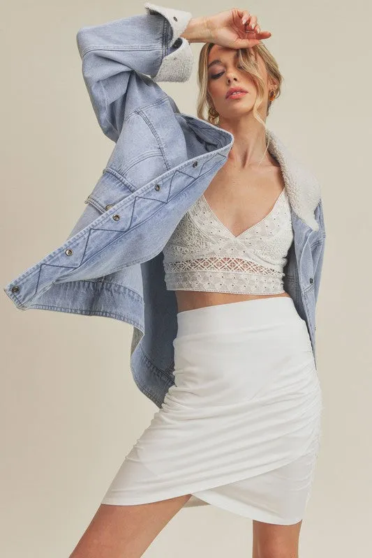 Aemi   Co Juliette Shearing Panel Oversized Denim Jacket