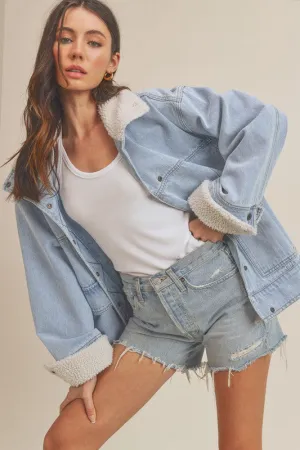 Aemi   Co Juliette Shearing Panel Oversized Denim Jacket