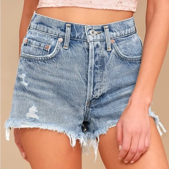 Agolde Parker Light Wash Distressed High-Waisted Shorts