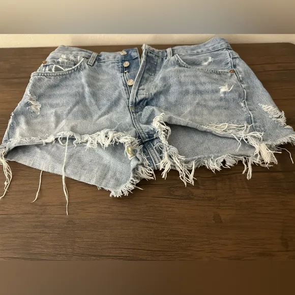 Agolde Parker Light Wash Distressed High-Waisted Shorts