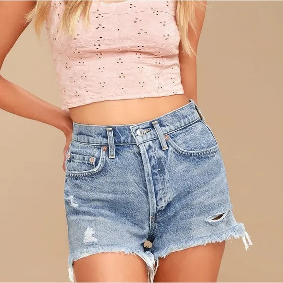 Agolde Parker Light Wash Distressed High-Waisted Shorts
