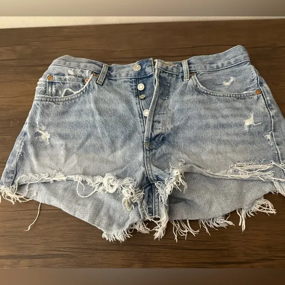 Agolde Parker Light Wash Distressed High-Waisted Shorts