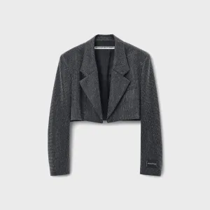 Alexander Wang Cropped Blazer With All-over Clear Hotfix - Charcoal