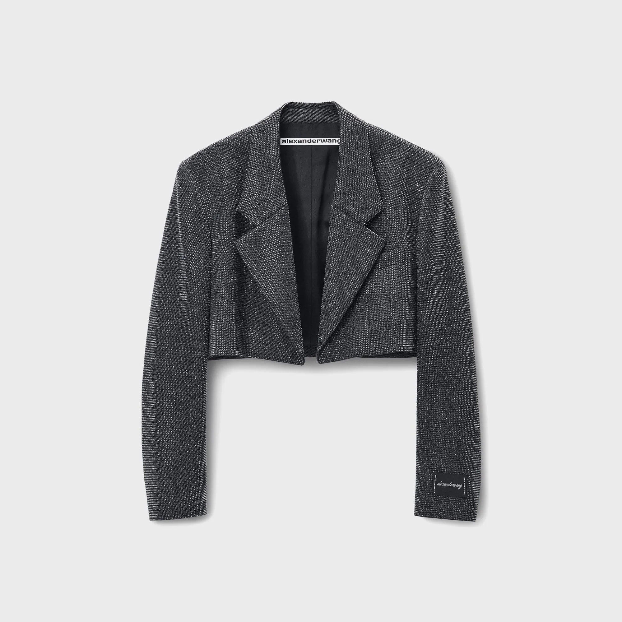 Alexander Wang Cropped Blazer With All-over Clear Hotfix - Charcoal