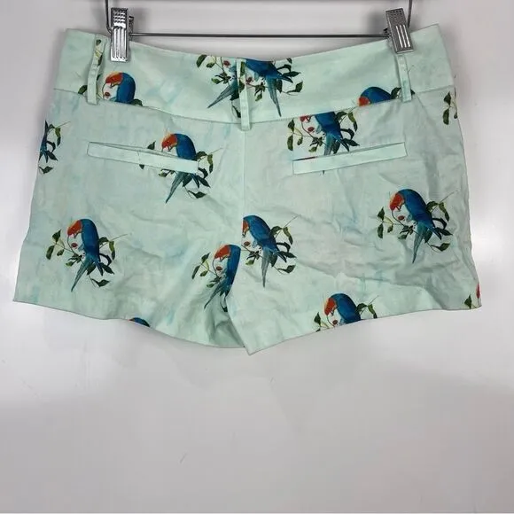 Alice   Olivia Tropical Bird Print Caddy Shorts Low Rise Pockets Women's