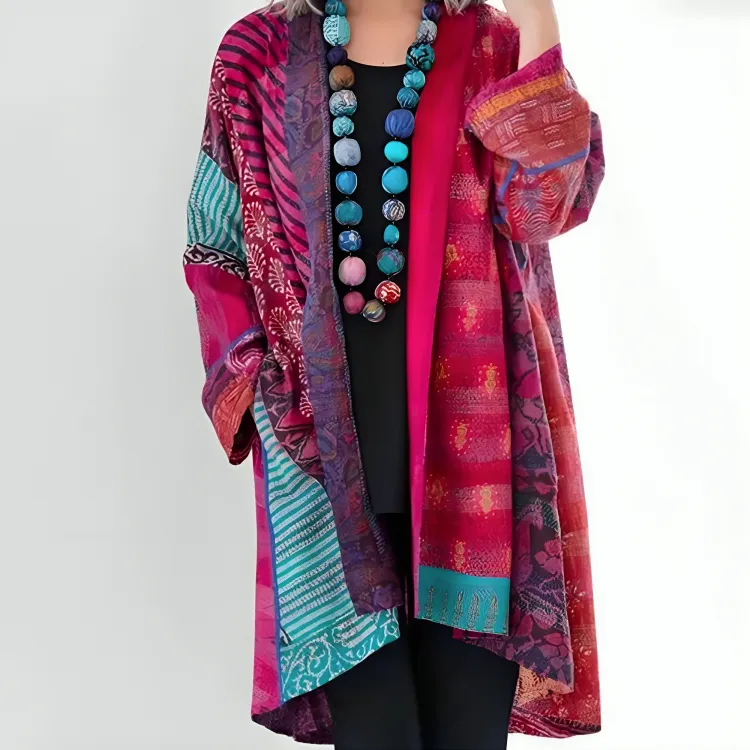 ALICIA - COLORFUL PRINT FRINGE CARDIGAN