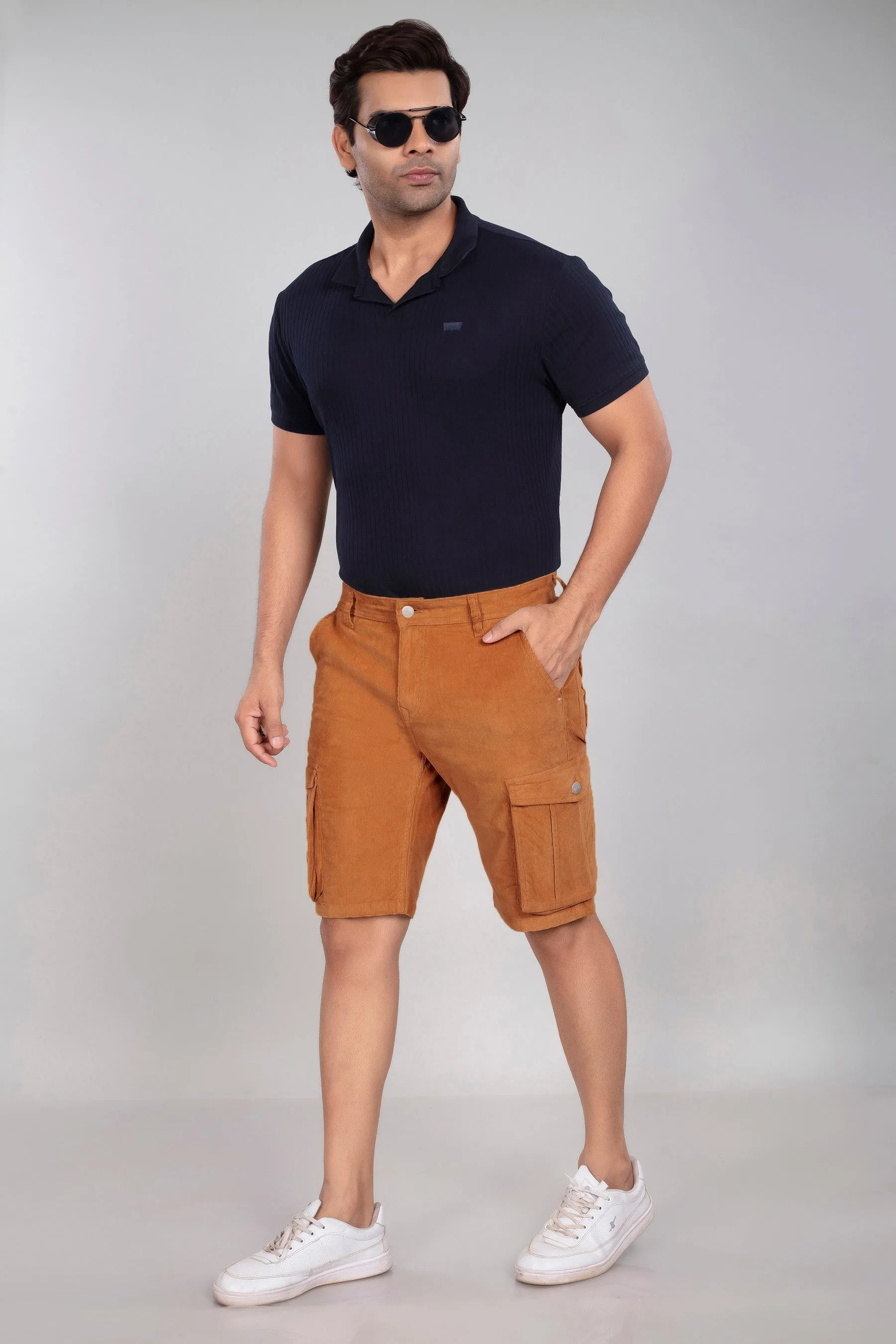 Almond Corduroy Cargo Shorts