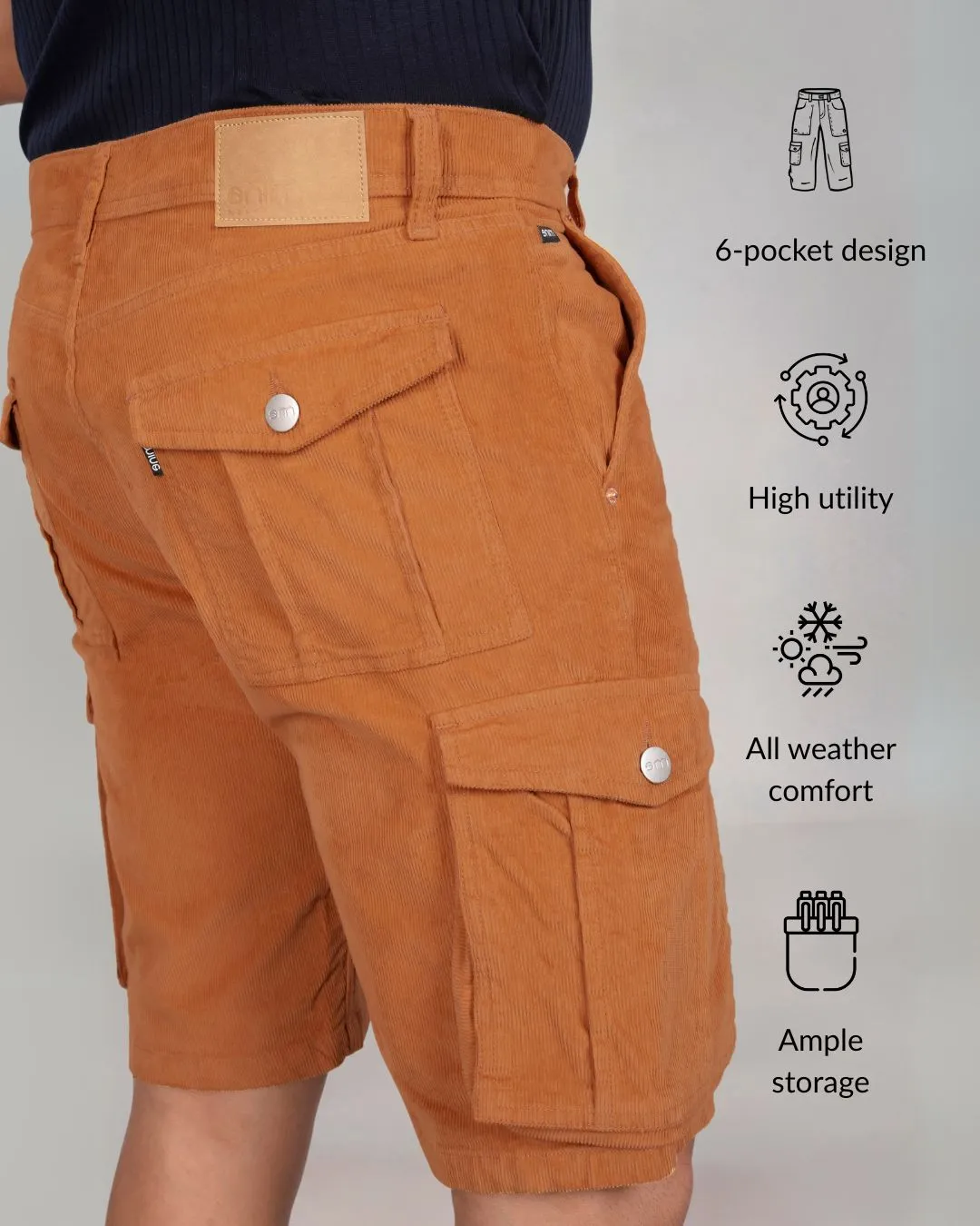 Almond Corduroy Cargo Shorts