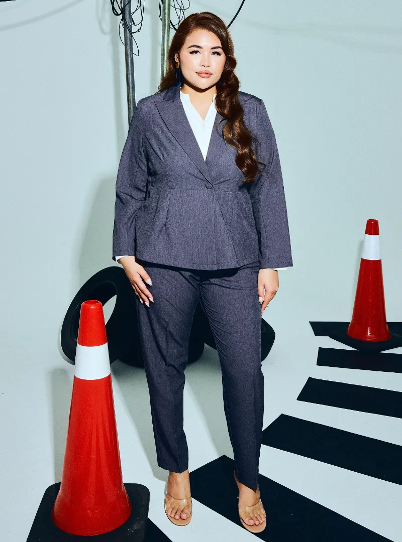 Amber Peplum Blazer - Dark Grey