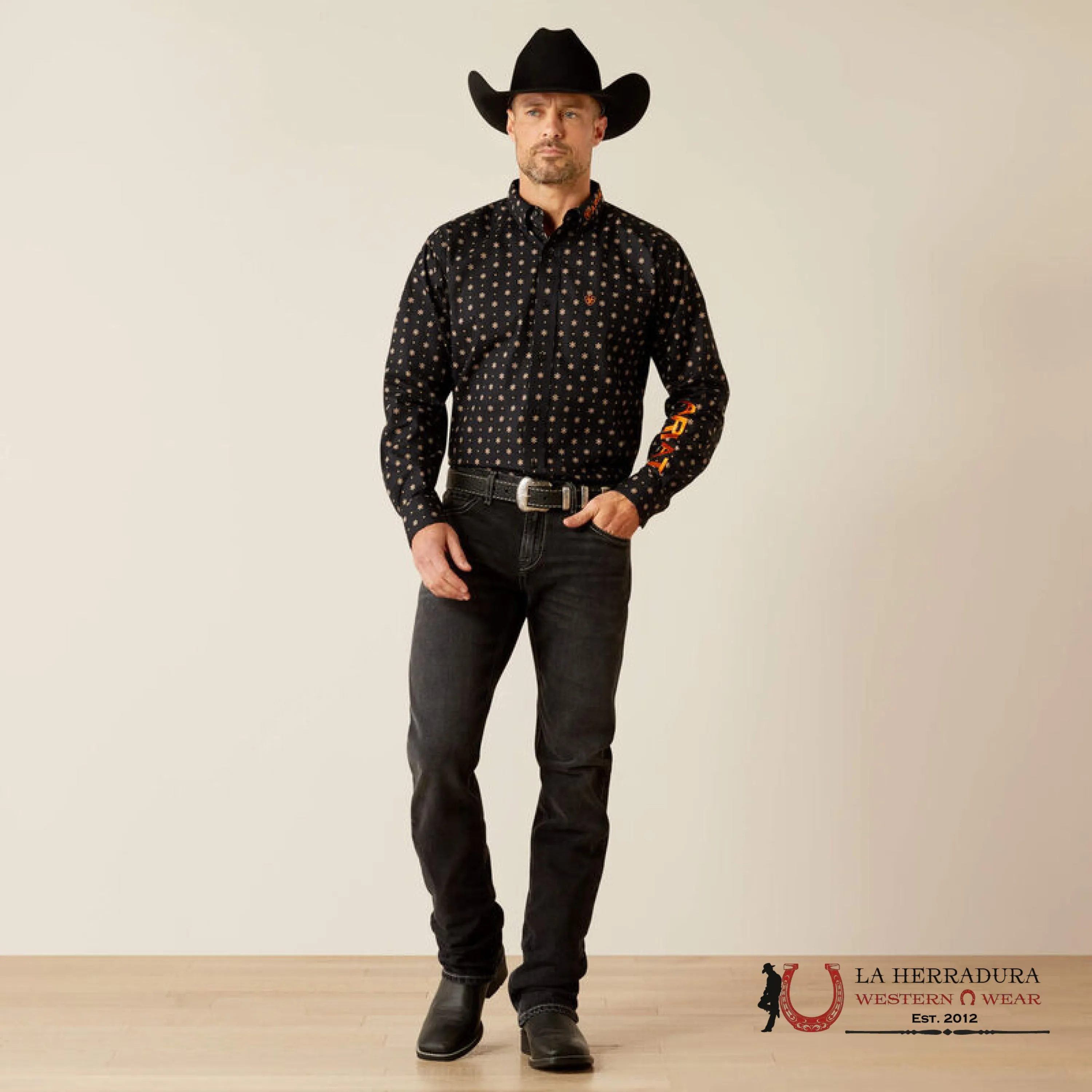ARIAT CLASSIC KELVIN BLACK DARK GREY LONG SLEEVE SHIRT