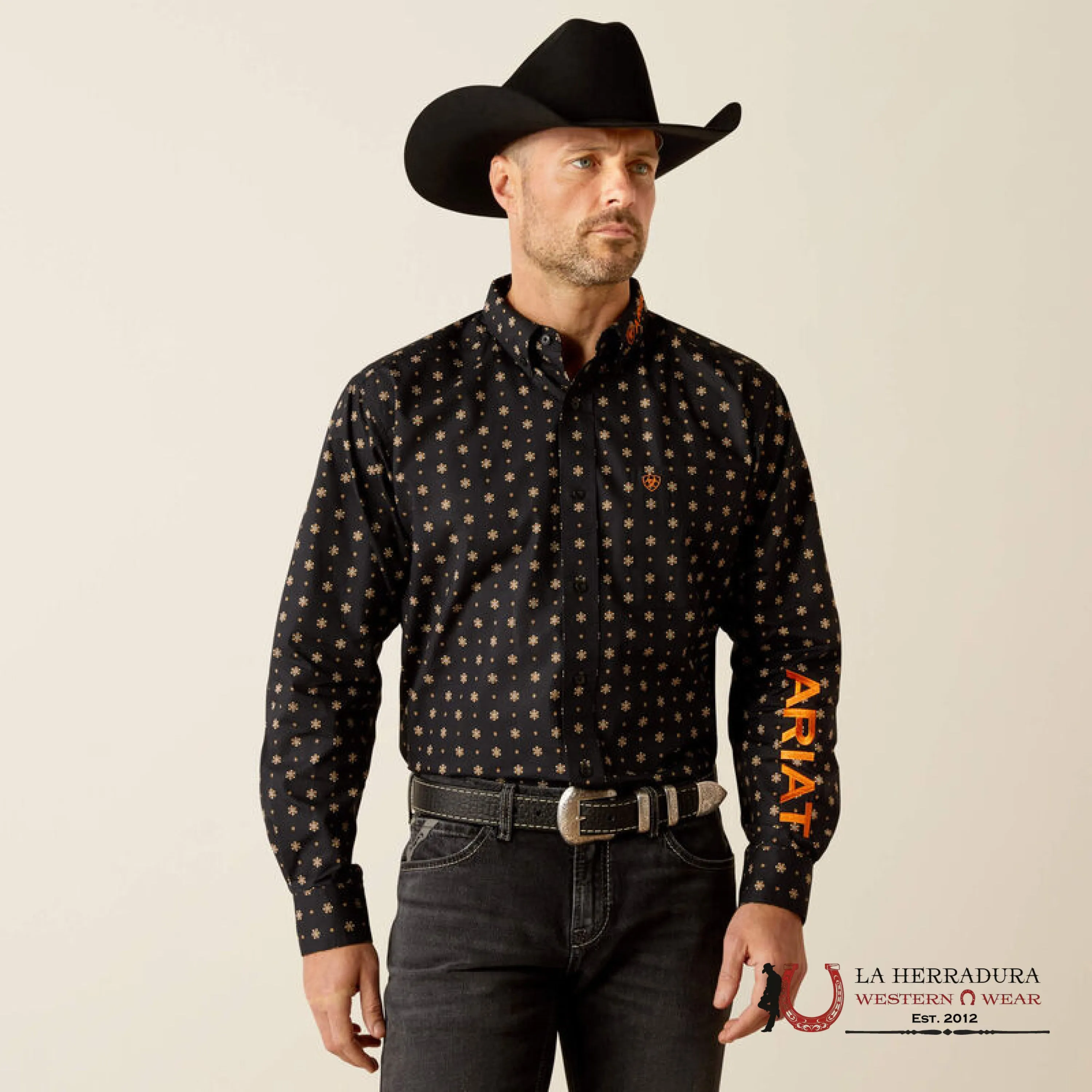 ARIAT CLASSIC KELVIN BLACK DARK GREY LONG SLEEVE SHIRT