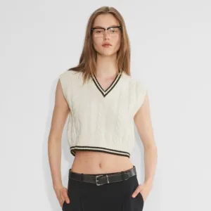 Aritzia Sunday Best Sz XS Winston Off White Knit Merino Cropped Sweater Vest