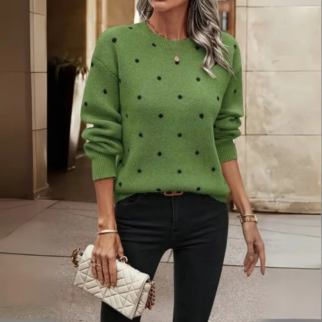 Ava – Casual knit sweater with long sleeves and polka dot pattern