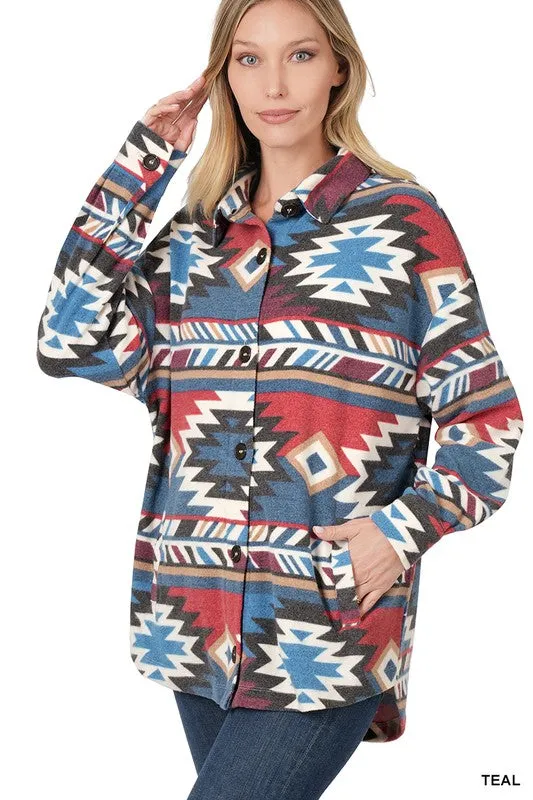 Aztec Oversized Shacket With Pockets