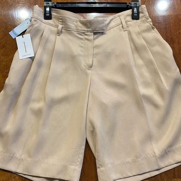 BABATON Artizia pleated VAUGHN shorts NEW! Size 6 drape LYOCELL fabric beige