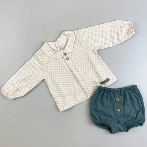 Baby Boys 2 Piece Beige and Green Set - Calamaro 11062