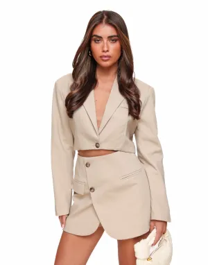 Beige Linnen Cropped LS - Blazer