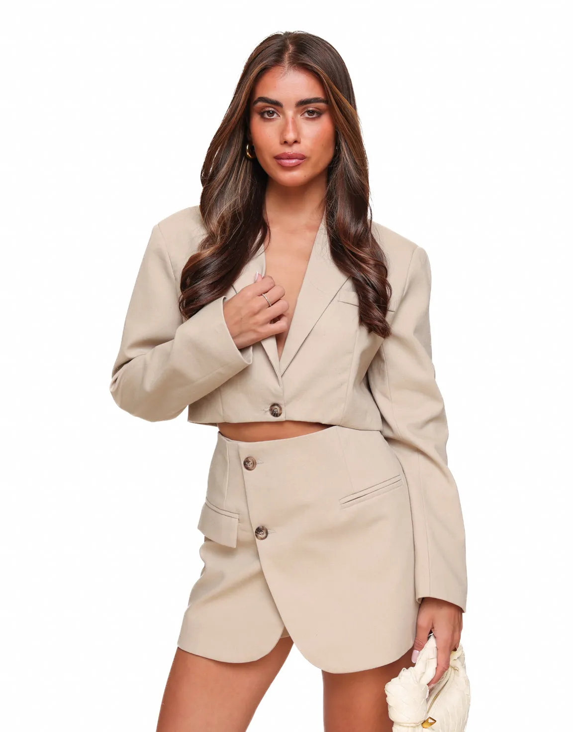 Beige Linnen Cropped LS - Blazer