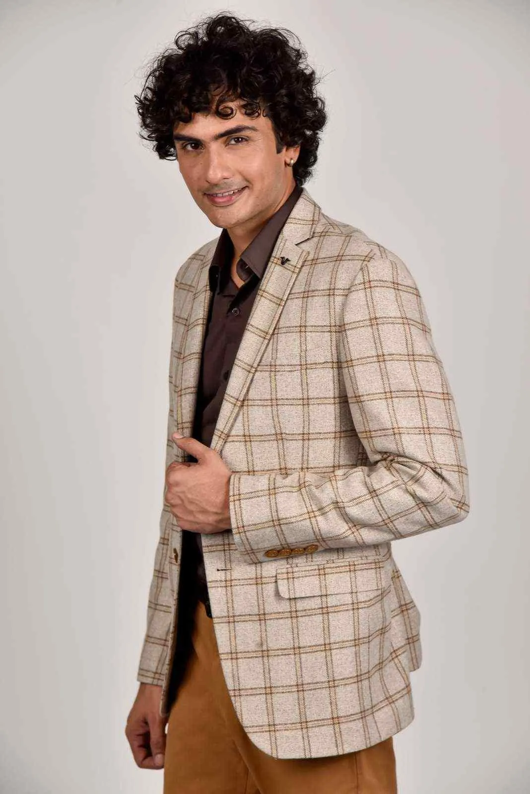 Beige Tweed Woollen Blazer