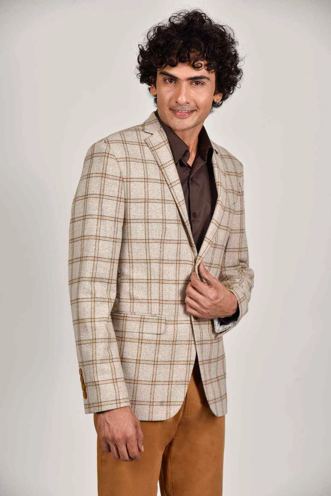 Beige Tweed Woollen Blazer