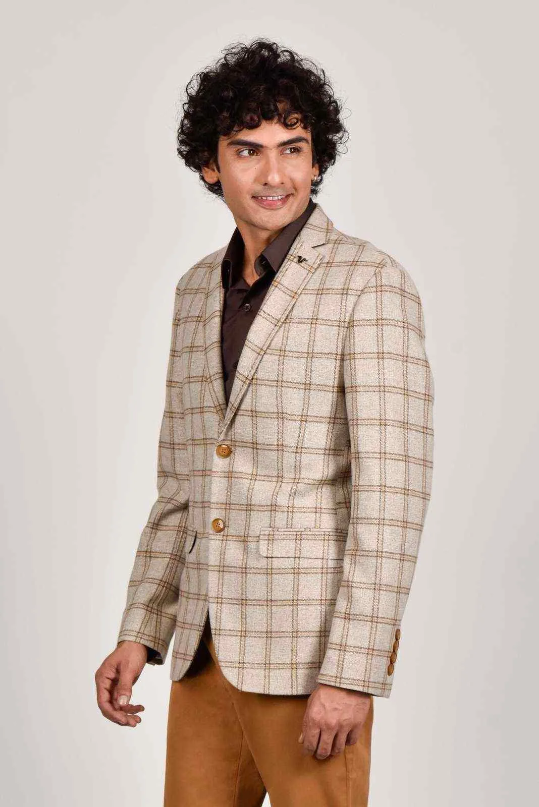 Beige Tweed Woollen Blazer