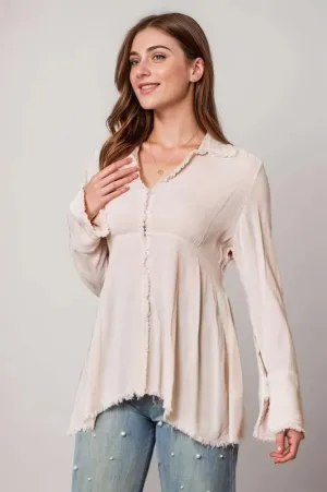 Beige V Neck Open Back Adjustable Babydoll Shirt