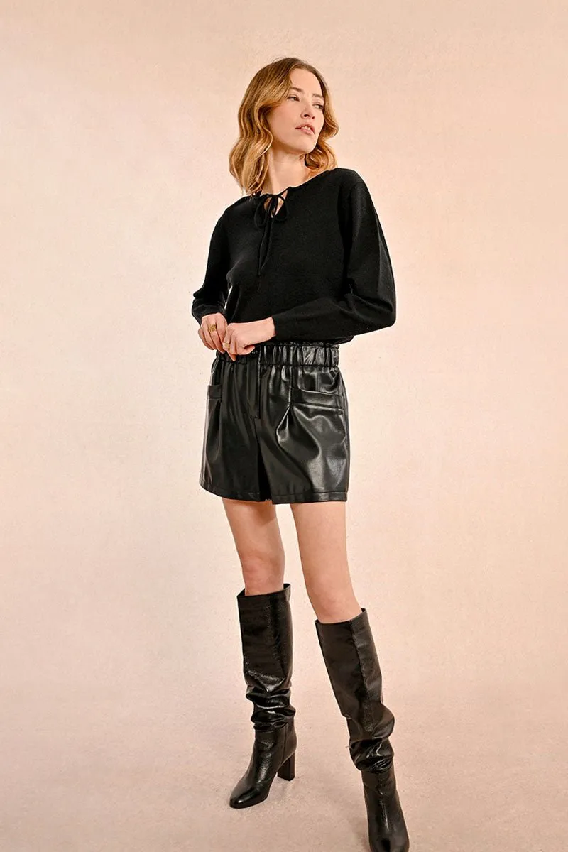 Black Pleather Shorts W/Pockets