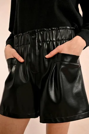Black Pleather Shorts W/Pockets