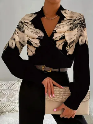 Black Shirt with Cream Floral Print