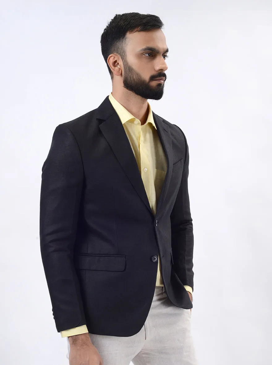 Black Solid Regular Fit Blazer | JB Studio