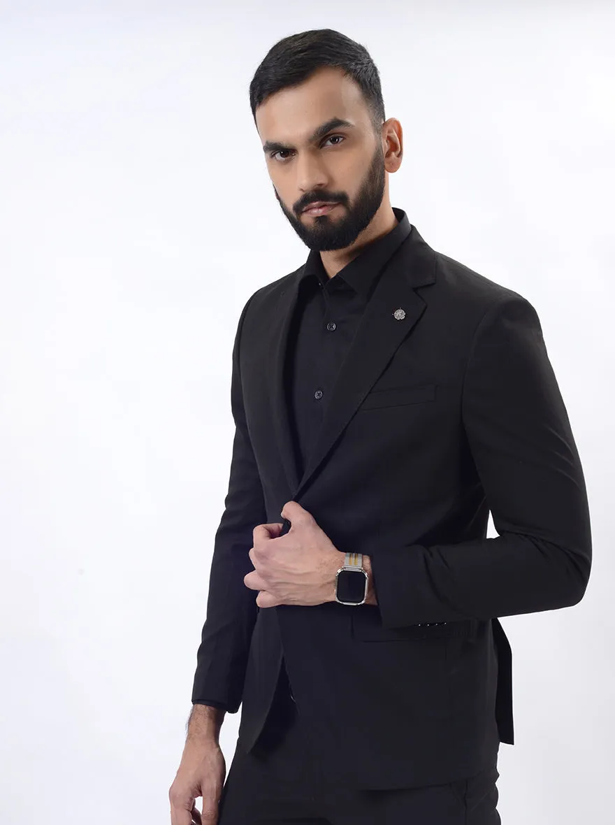 Black Solid Regular Fit Blazer | JB Studio