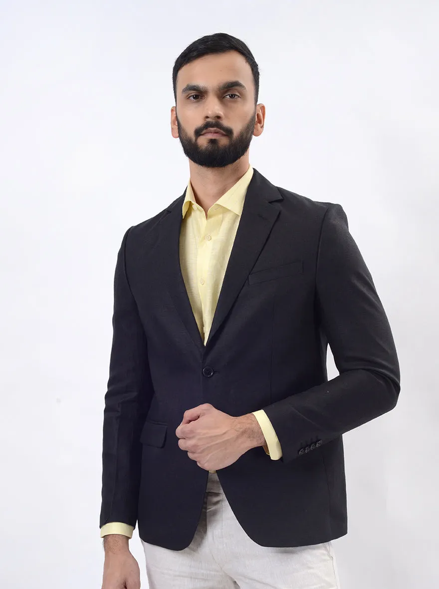 Black Solid Regular Fit Blazer | JB Studio