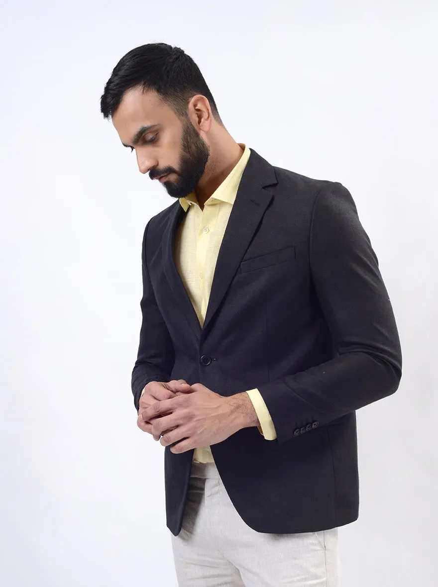 Black Solid Regular Fit Blazer | JB Studio