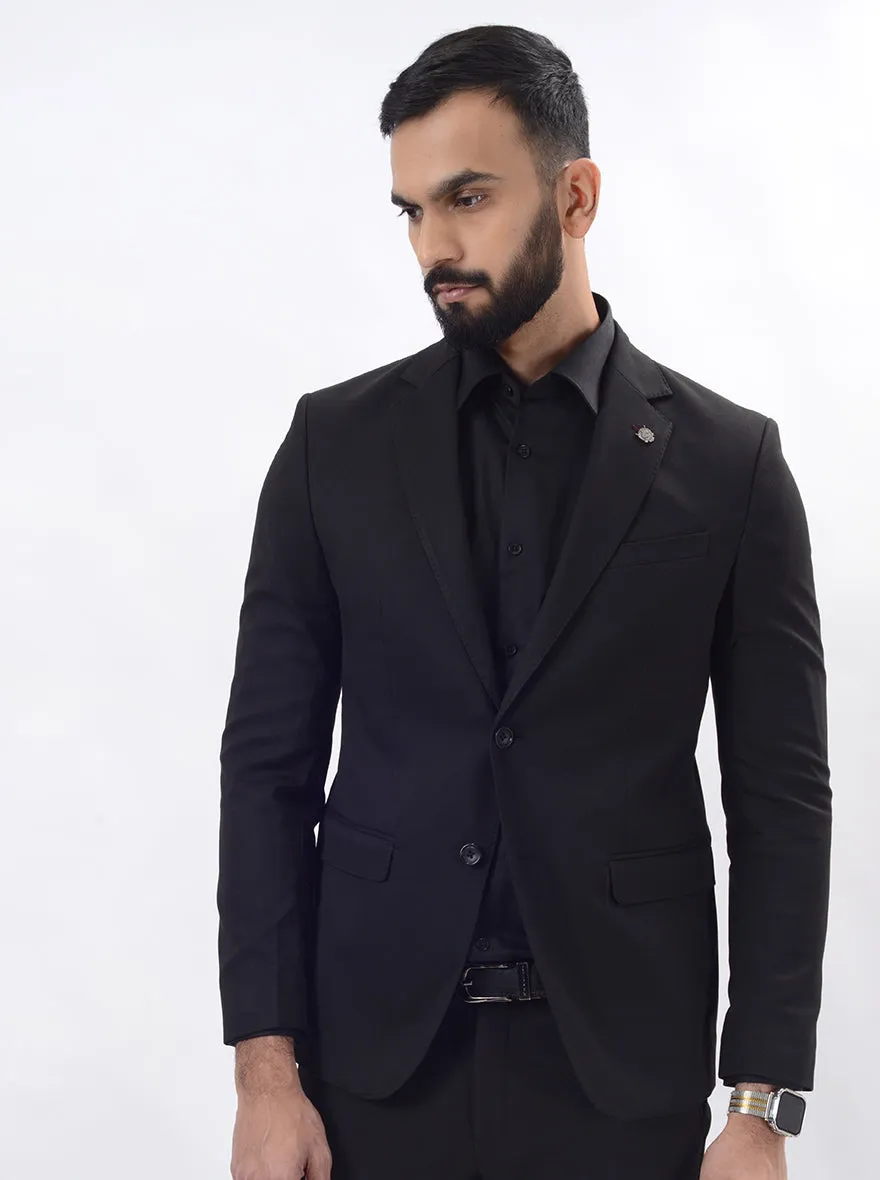 Black Solid Regular Fit Blazer | JB Studio